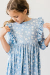BLUEBELL 3/4 SLEEVE RUFFLE TWIRL DRESS