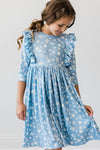 BLUEBELL 3/4 SLEEVE RUFFLE TWIRL DRESS