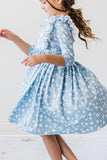 BLUEBELL 3/4 SLEEVE RUFFLE TWIRL DRESS