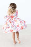 TANGERINE LEAVES 3/4 SLEEVE RUFFLE TWIRL DRESS