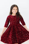 CRANBERRY VELVET SEQUIN DRESS