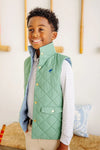 VAUGHN VEST GALLATIN GREEN WITH BARNSLEY BLUE MINI GINGHAM AND BARNSLEY BLUE STORK