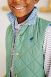 VAUGHN VEST GALLATIN GREEN WITH BARNSLEY BLUE MINI GINGHAM AND BARNSLEY BLUE STORK