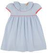 RAMONA RUFFLE DRESS- BARRINGTON BLUE MINI WINDOWPANE WITH PARROT CAY CORAL