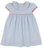 RAMONA RUFFLE DRESS- BARRINGTON BLUE MINI WINDOWPANE WITH PARROT CAY CORAL