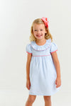 RAMONA RUFFLE DRESS- BARRINGTON BLUE MINI WINDOWPANE WITH PARROT CAY CORAL