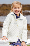 CARLYLE QUILTED COAT - PALMETTO PEARL WITH BUCKHEAD BLUE MICRO DOT LINING AND BRASS BUTTONS