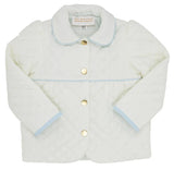 CARLYLE QUILTED COAT - PALMETTO PEARL WITH BUCKHEAD BLUE MICRO DOT LINING AND BRASS BUTTONS