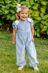 RYLEIGH ROMPER (CORDUROY) - BEALE STREET BLUE WITH PALMETTO PEARL BOWS