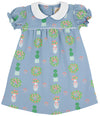 HOLLY DAY DRESS - TOPIARIES AND TANGERINES (BARRINGTON BLUE)