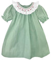 GREEN GINGHAM CHECK DRESS WITH RUFFLED NECK