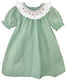 GREEN GINGHAM CHECK DRESS WITH RUFFLED NECK
