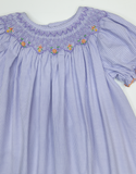 LAVENDER GINGHAM CHECK DRESS WITH EMBROIDERY