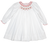 WHITE AND RED SMOCKED BISHOP DRESS
