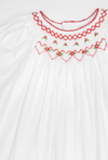 WHITE AND RED SMOCKED BISHOP DRESS