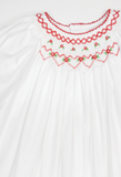 WHITE AND RED SMOCKED BISHOP DRESS