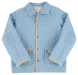 CALDWELL QUILTED COAT BARRINGTON BLUE WITH BARRINGTON BLUE MINI WINDOWPANE AND KEENELAND KHAKI STORK