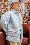 CALDWELL QUILTED COAT BARRINGTON BLUE WITH BARRINGTON BLUE MINI WINDOWPANE AND KEENELAND KHAKI STORK