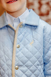 CALDWELL QUILTED COAT BARRINGTON BLUE WITH BARRINGTON BLUE MINI WINDOWPANE AND KEENELAND KHAKI STORK