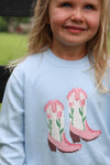 ISABELLE'S INTARSIA SWEATER - BUCKHEAD BLUE WITH BOOT INTARSIA