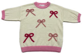 CREAM SWEATER WITH PINK BOWS