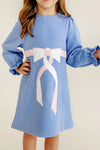 ELIZA'S APPLIQUE DRESS - BARBADOS BLUE WITH PALM BEACH PINK AND WORTH AVENUE WHITE BOW