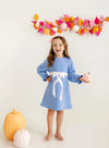 ELIZA'S APPLIQUE DRESS - BARBADOS BLUE WITH PALM BEACH PINK AND WORTH AVENUE WHITE BOW