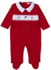 CLB HOLIDAY MEDLEY 25 SANTA HAND SMOCKED FOOTIE WITH COLLAR