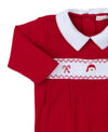 CLB HOLIDAY MEDLEY 25 SANTA HAND SMOCKED FOOTIE WITH COLLAR