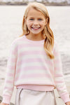 ISABELLE'S SWEATER PALM BEACH PINK AND PALMETTO PEARL STRIPE WITH PALMETTO PEARL STORK