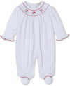 CLB HOLIDAY MEDLEY 25 SANTA WHITE HAND SMOCKED FOOTIE