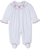 CLB HOLIDAY MEDLEY 25 SANTA WHITE HAND SMOCKED FOOTIE