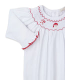 CLB HOLIDAY MEDLEY 25 SANTA WHITE HAND SMOCKED FOOTIE
