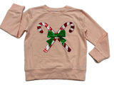 LIGHT PINK LONG SLEEVE SEQUIN CANDYCANE TOP