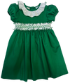 GREEN RUFFLE SMOCKED SASH DRESS