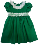 GREEN RUFFLE SMOCKED SASH DRESS