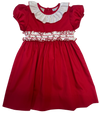 RED RUFFLE SMOCKED SASH DRESS