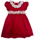 RED RUFFLE SMOCKED SASH DRESS