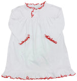 RUFFLE NIGHT GOWN -WHITE AND RED