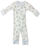 SANTA BABY PRINT ZIP ONESIE - LIGHT BLUE