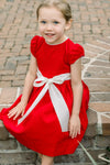 RED CORD WITH PEARLS DRESS