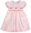 GIRLS PINK SMOCKED SANTA CLAUS DRESS WITH SASH