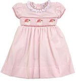 GIRLS PINK SMOCKED SANTA CLAUS DRESS WITH SASH