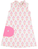 LIZZIE'S LUXE LEISURE DRESS - BRIDGETOWN HARBOUR HAND BLOCK WITH WINTER PARK PINK