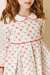 HOLIDAY BOW WATERCOLOR PROPER PICOT PLEAT DRESS