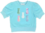 SEQUIN PEEPS PUFF SLEEVE TOP - AQUA