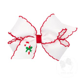 MEDIUM CANDYCANE EMBROIDERED GROSGRAIN STITCH EDGE BOW