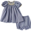 SMOCKED EMBROIDERED FLOWER BISHOP DRESS