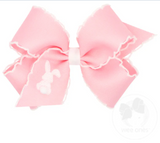 MEDIUM EMBROIDERED WHITE BUNNY GROSGRAIN HAIR BOW WITH MOON STITCH