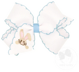 MEDIUMEMBROIDERED BUNNY FACE GROSGRAIN HAIR BOW WITH MOON STITCH